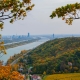 View of the Danube River and the city of Vienna, Austria on an autumn day