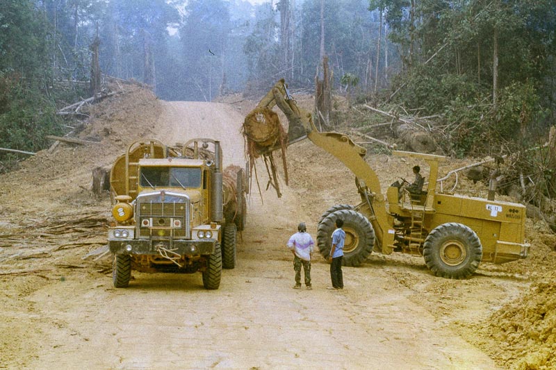 Wheel loader and logging truck in Central Kalimantan, 1994 (Source: Jeremy Broadhead)