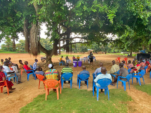 Community gathered under a tree in Africa