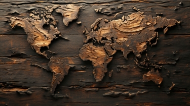 world map made of wood