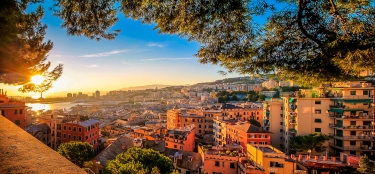 Genoa cityscape panorama during sunse