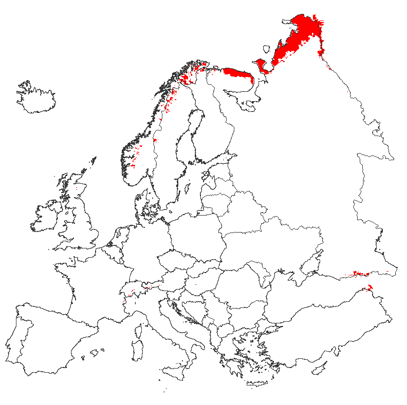 Figure 4: Timberline mask used to exclude areas above the timberline (red) from the map (Schuck et al. 2002).