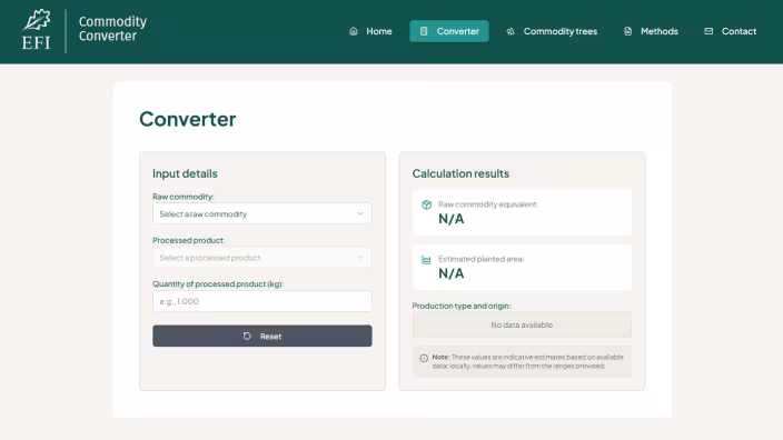 The EFI Commodity Converter website