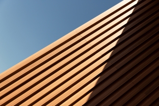 line of wood in detail building and blue sky abstract architecture background