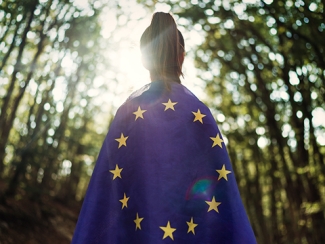 Girl and EU flag