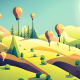 Illustration of a forest in the morning with trees and hot ballons