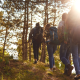 Young people walking in a forest