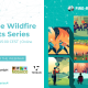 Extreme wildfire events text. Blue and white background with illustration