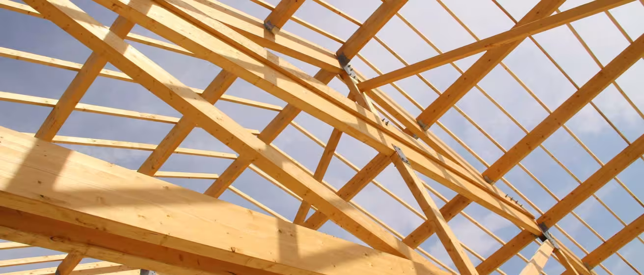 frame of roof in a wooden building 