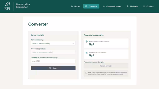 The EFI Commodity Converter website