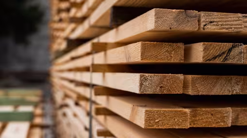 Piles of wooden boards in the sawmill