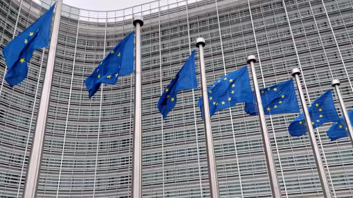 EU flags against EU building