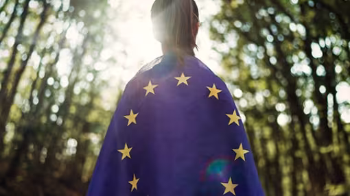 photo shows a person with EU flag