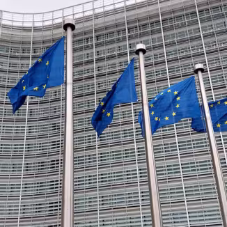 EU flags against EU building