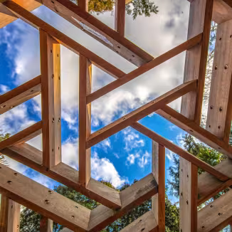 Geometic windows made of wood