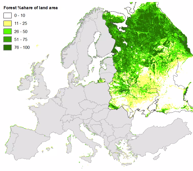 NOAA-AVHRR-based forest cover data for Eastern Europe