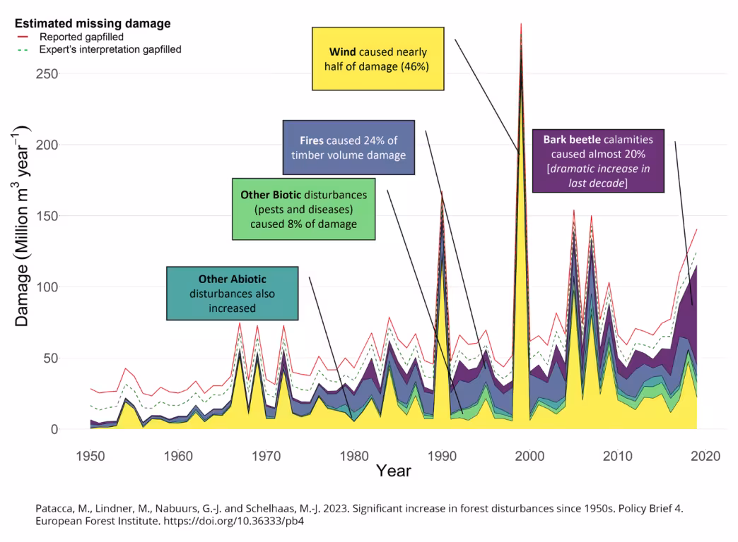 Graphs shows Total estimated disturbance damage and reported damage by disturbance agent