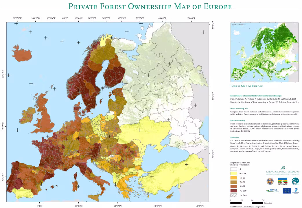 map shows the  distribution of private and public ownership across Europe 